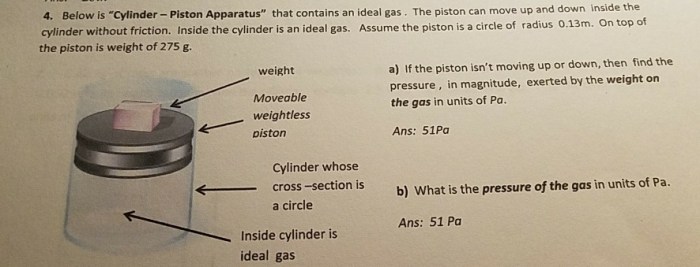 Gas piston cylinder bar contained figure vertical assembly shows cm shaft has solved transcribed text show heated