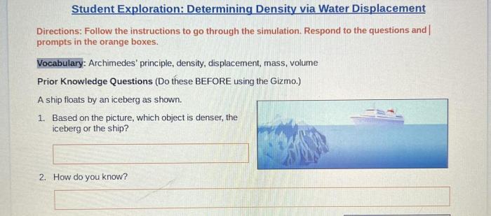 Determining density via water displacement gizmo answer key