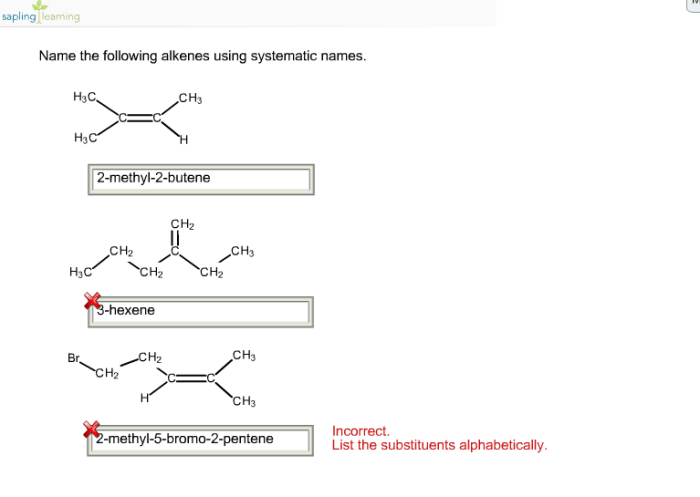 Alkenes name systematic names using three following chegg questions help naming answer please